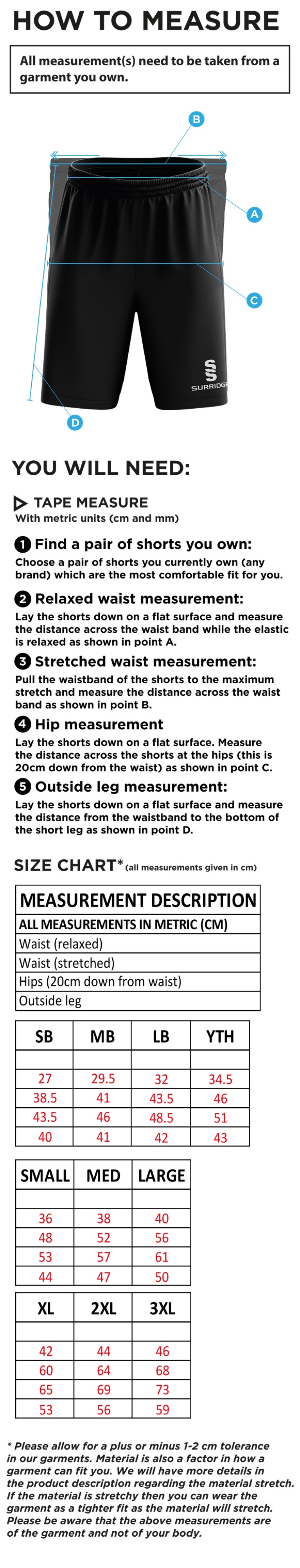 Bury Squash - Blade Shorts - Size Guide