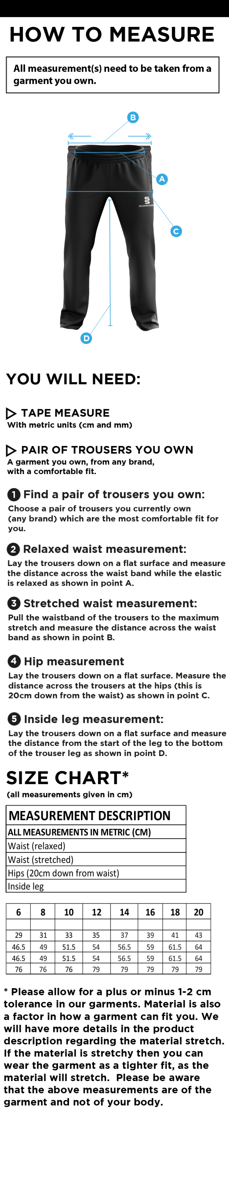 Bury Squash - Women's Ripstop Track Pant - Size Guide