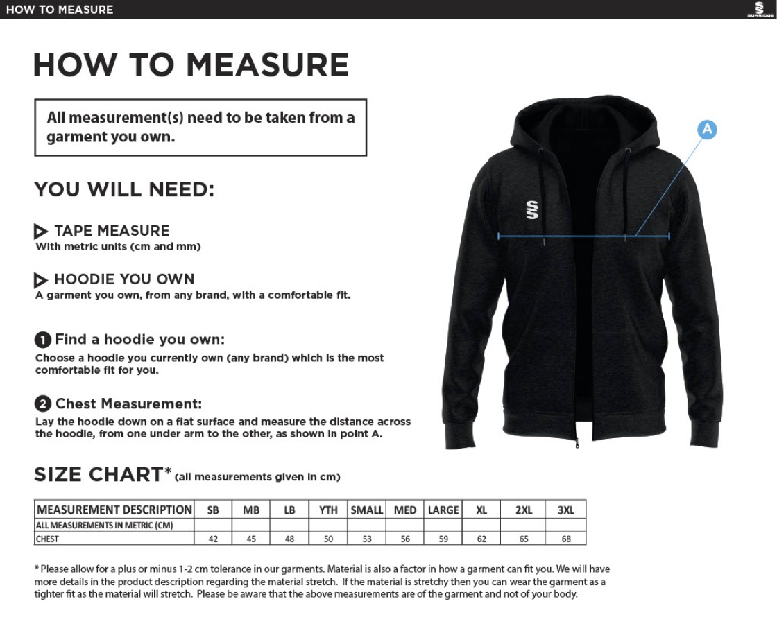 Bury Squash - Dual Full Zip Hoody - Size Guide