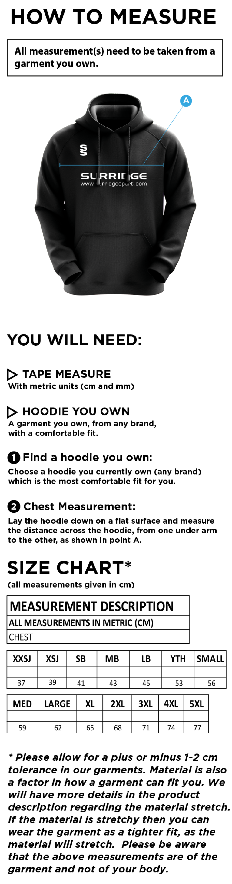 Bury Squash - Fuse Hoody - Size Guide