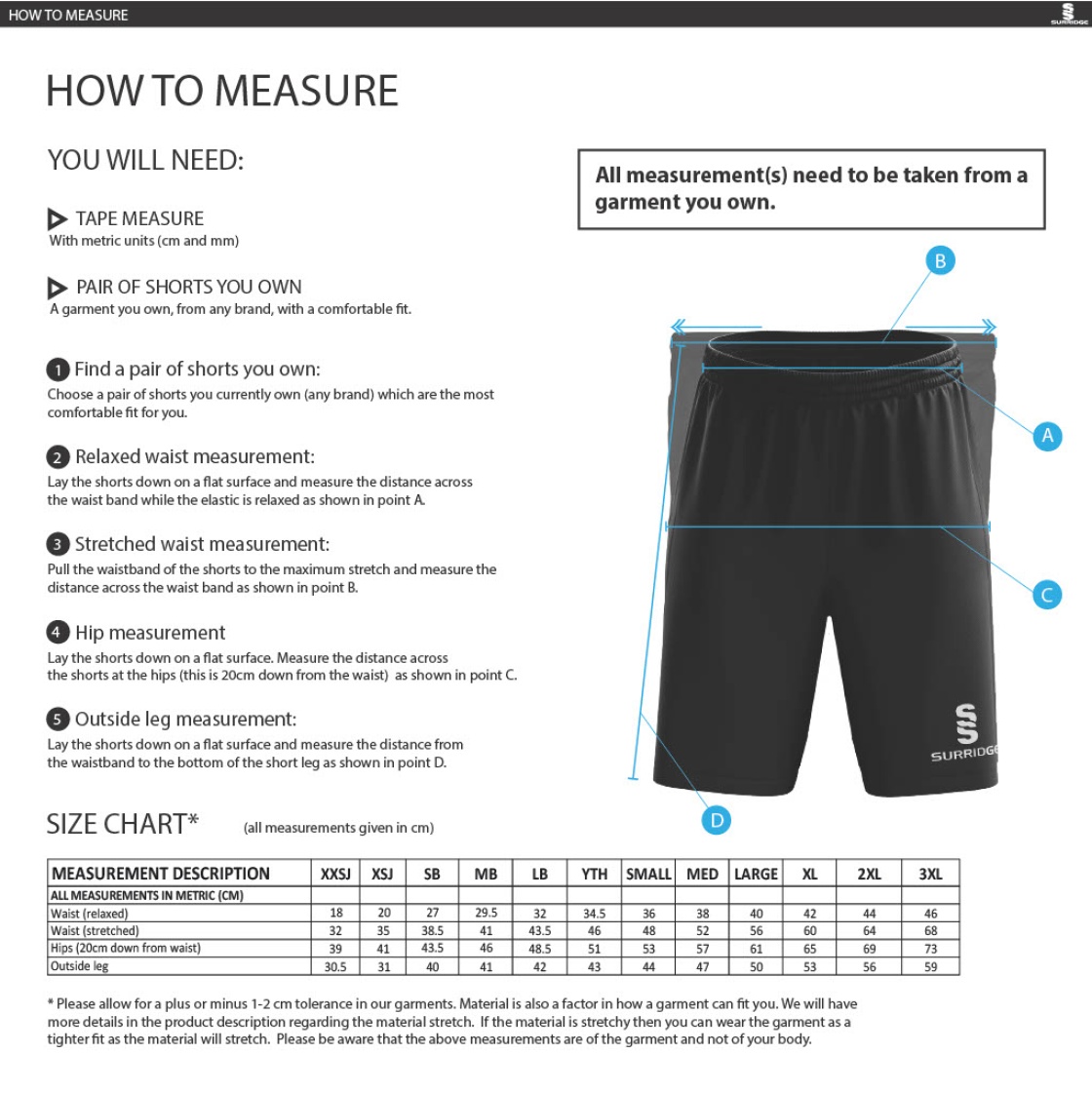 Bury Squash - Fuse Shorts - Size Guide