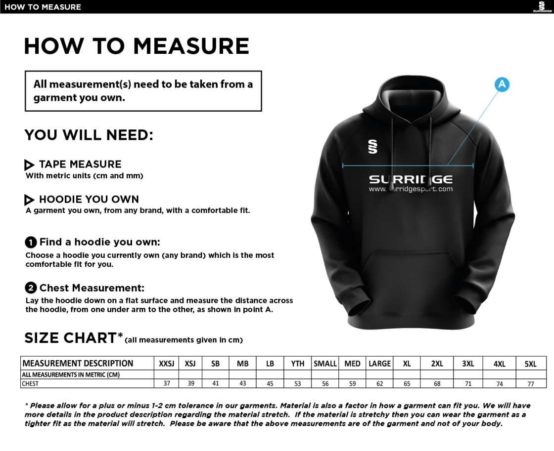 Bury Squash - Fuse Hoody - Size Guide